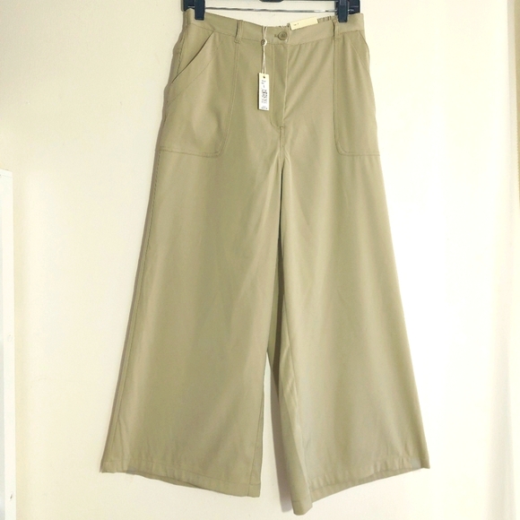 Max Studio London Women's High Waist Cropped Wide-Leg Trousers Moss Size L NWT - Picture 2 of 11